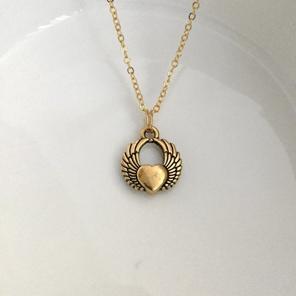 Miniature Heart Wings Winged Heart Love Heart Charm Gift Necklace - Picture 6 of 7